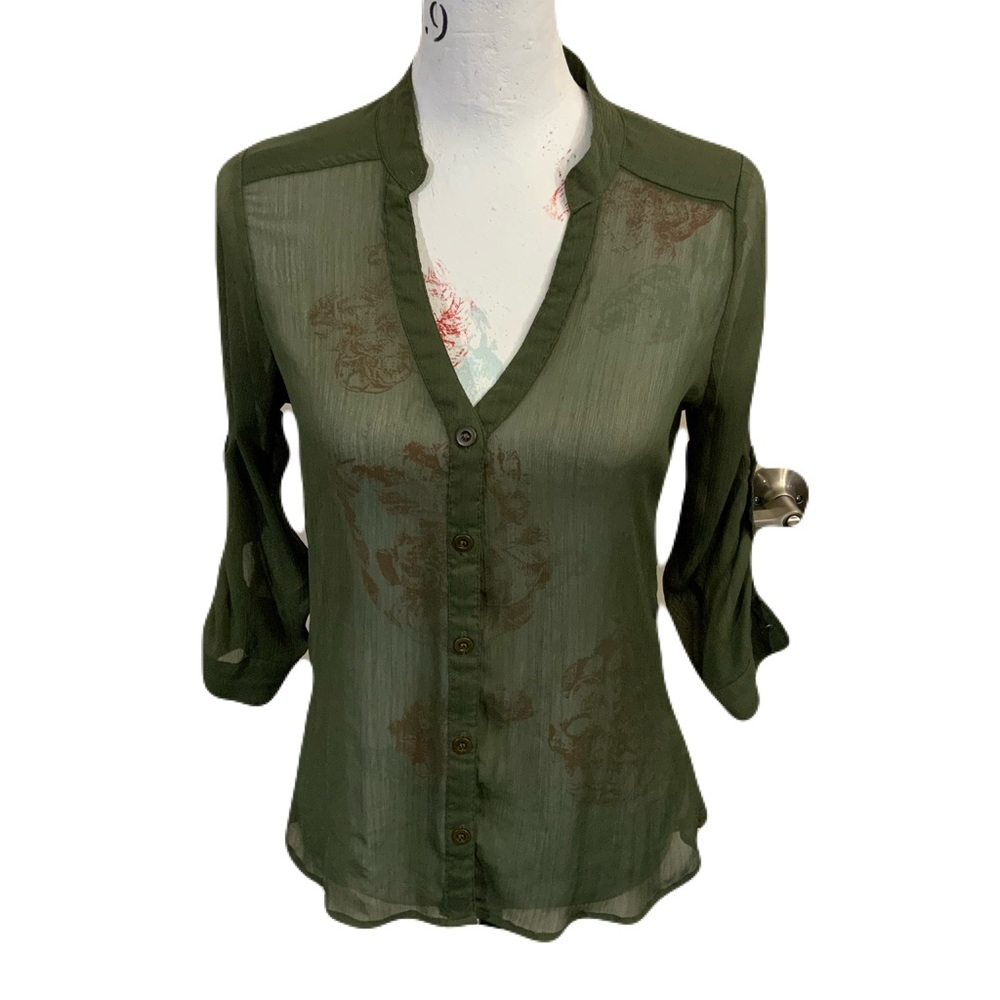 Dolled Up Olive Sheer Button-Down Shirt